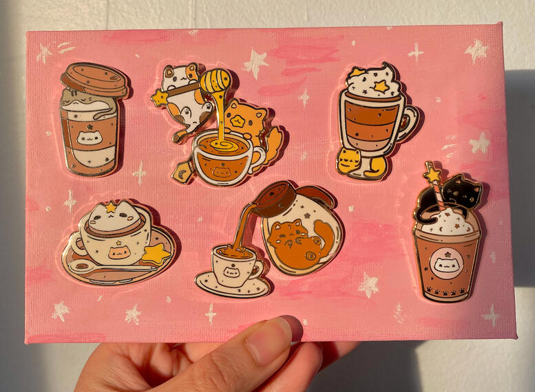 celestial cat cafe enamel pins